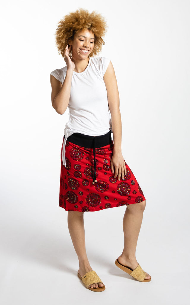 Surya Australia Ethical Stretch Cotton Printed Skirts made in Nepal - Red