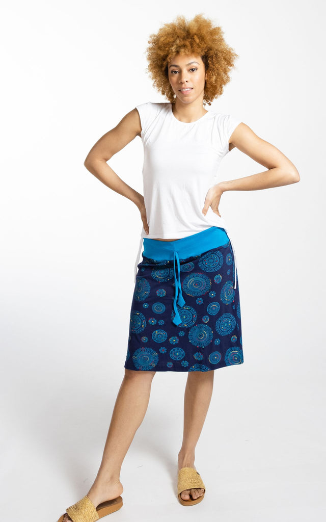 Surya Australia Ethical Stretch Cotton Printed Skirts made in Nepal - Blue