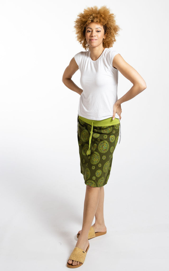 Surya Australia Ethical Stretch Cotton Printed Skirts made in Nepal - Green
