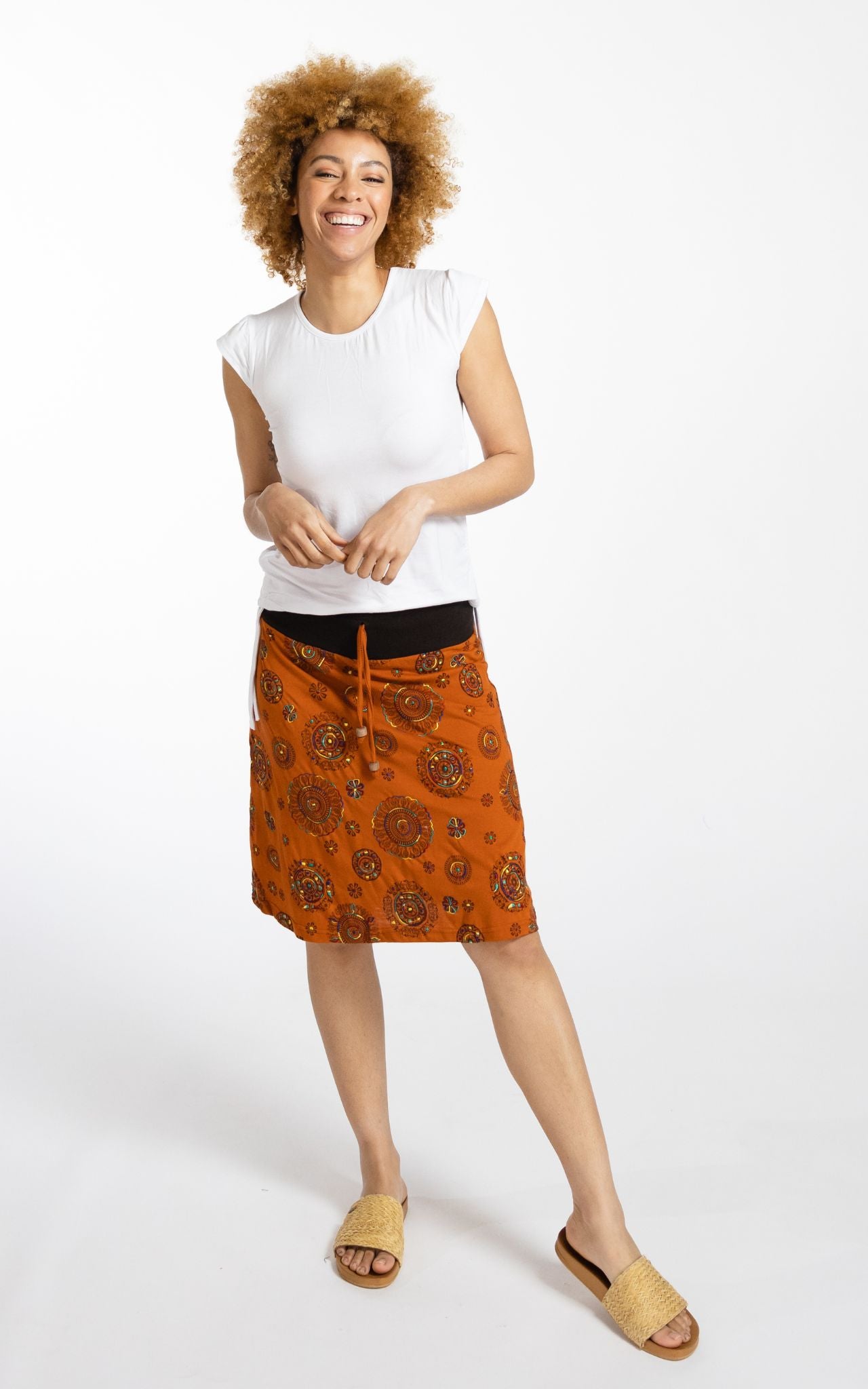 Surya Australia Ethical Stretch Cotton Printed Skirts made in Nepal - Orange