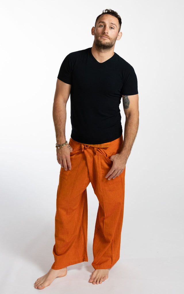 Surya Australia Cotton Fisherman Pants for men from Nepal - Orange