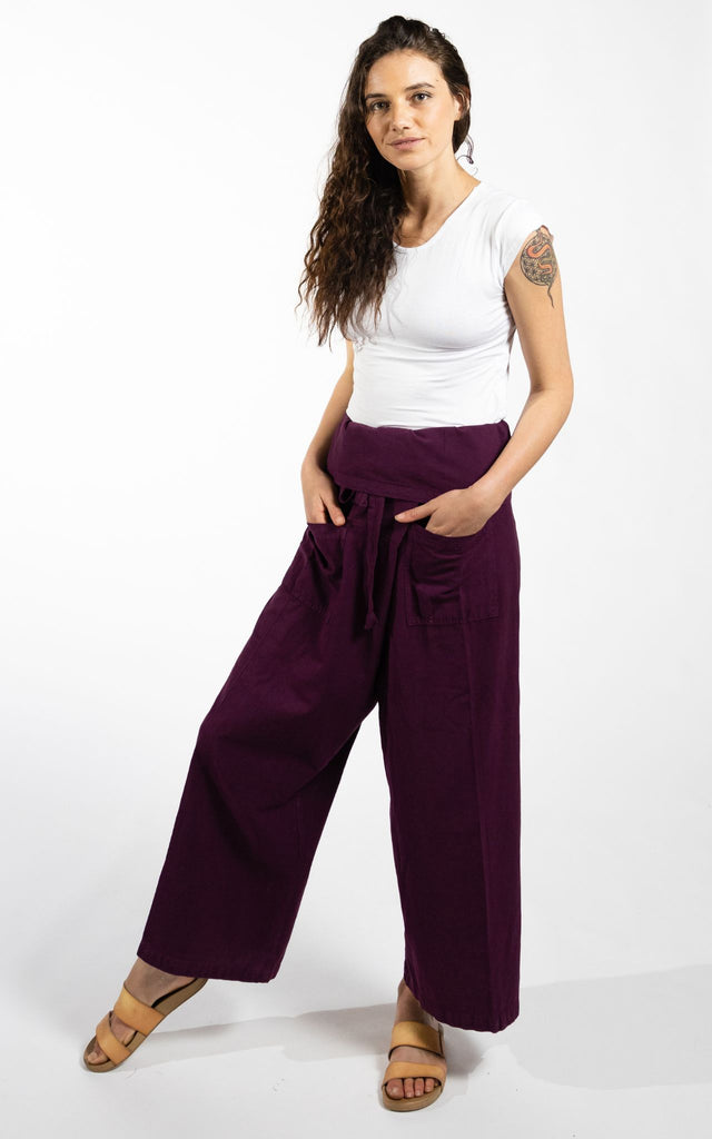 Surya Australia Cotton Thai Fisherman Pants made in Nepal - Wine