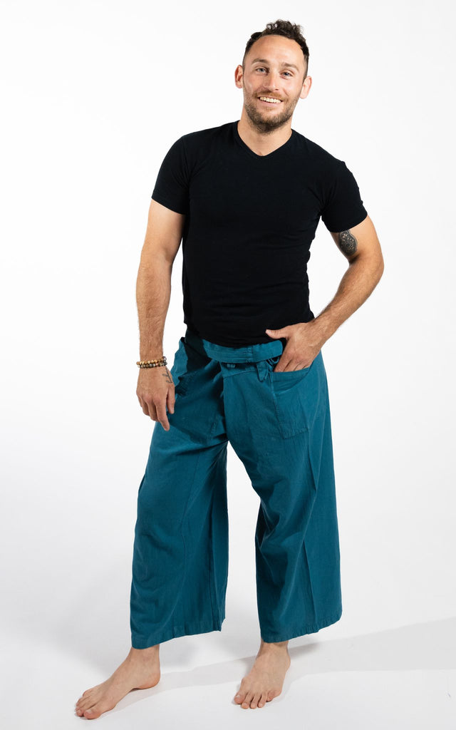 Surya Australia Eco Dyed Cotton Thai Fisherman Pants from Nepal - Turquoise