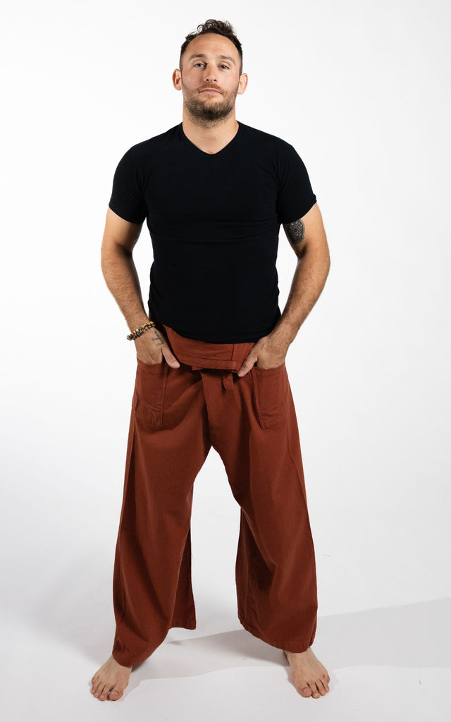 Surya Australia Eco Dyed Cotton Thai Fisherman Pants from Nepal - Rust