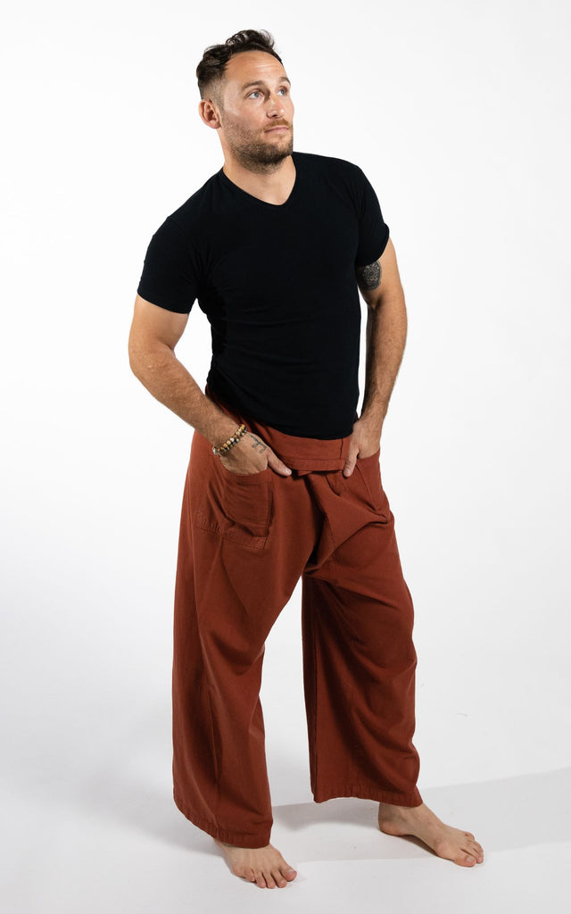 Surya Australia Eco Dyed Cotton Thai Fisherman Pants from Nepal - Rust