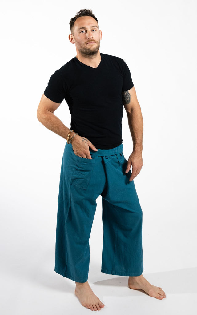 Surya Australia Eco Dyed Cotton Thai Fisherman Pants from Nepal - Turquoise