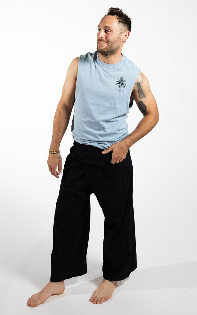 Surya Australia Eco Dyed Cotton Thai Fisherman Pants from Nepal - Black