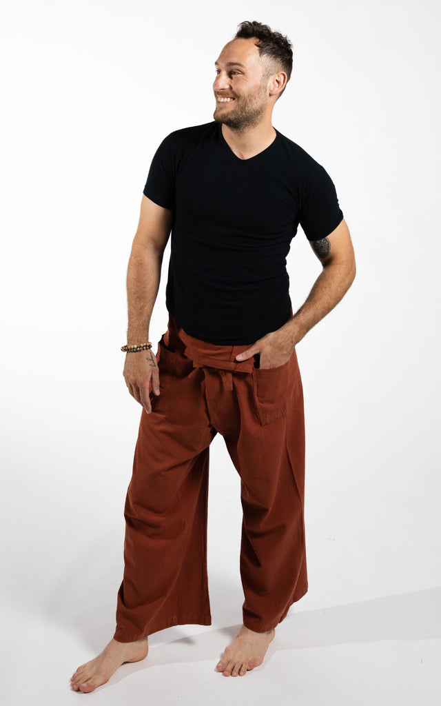 Surya Australia Eco Dyed Cotton Thai Fisherman Pants from Nepal - Rust
