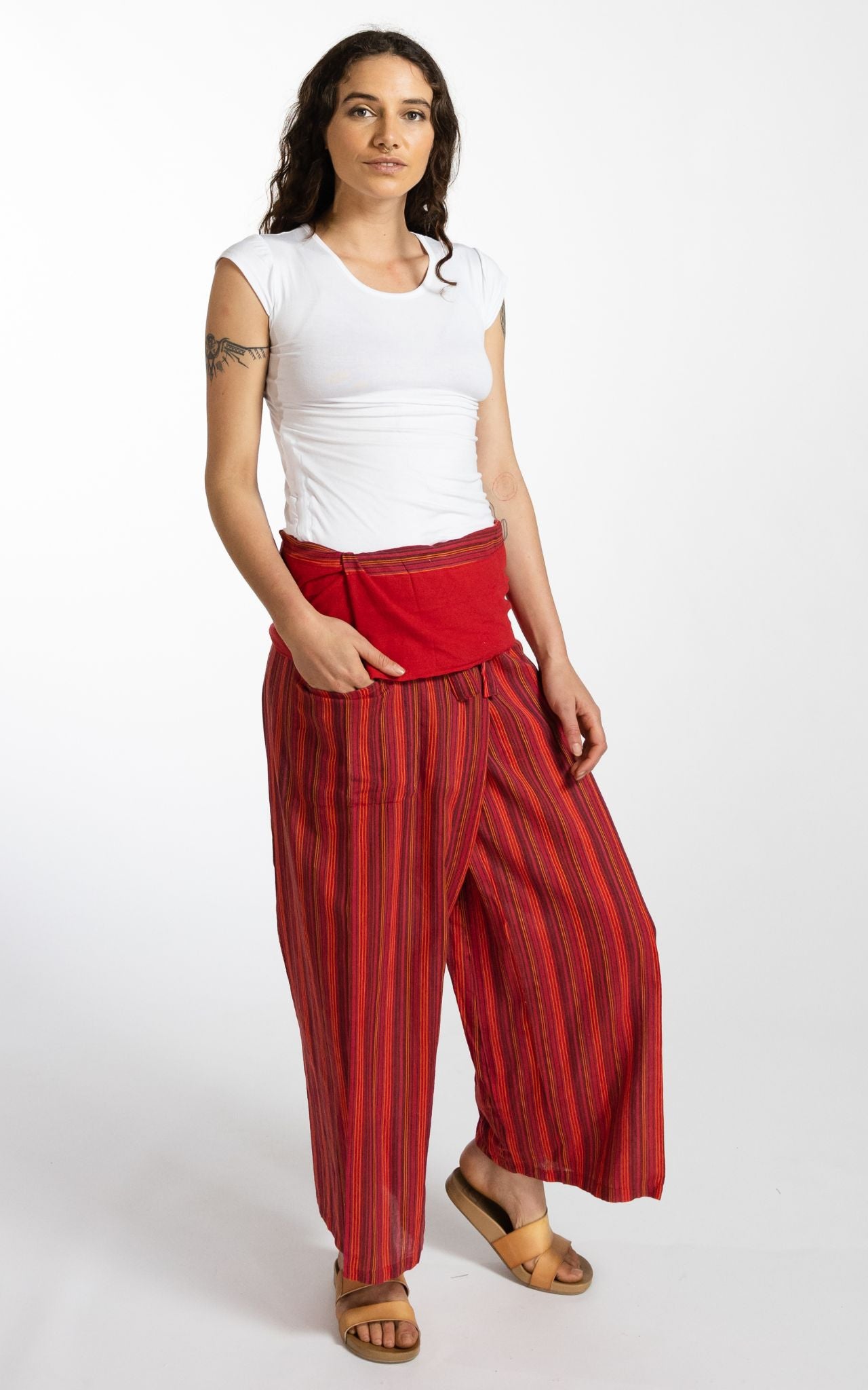 Surya Australia Ethical Cotton Thai Fisherman Pants - Striped Red