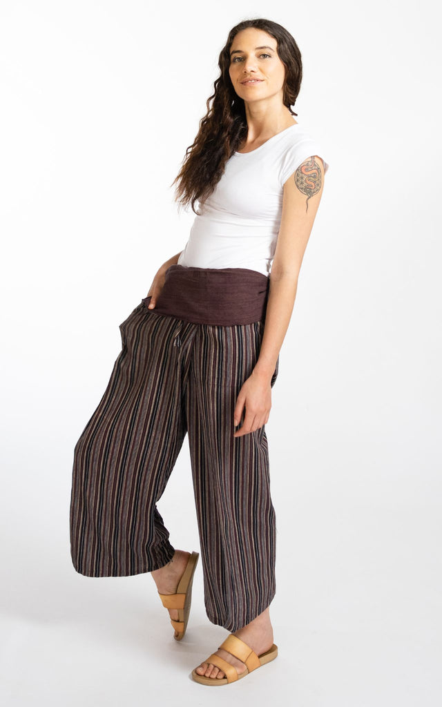 Surya Australia Ethical Cotton Thai Fisherman Pants - Striped Chocolate