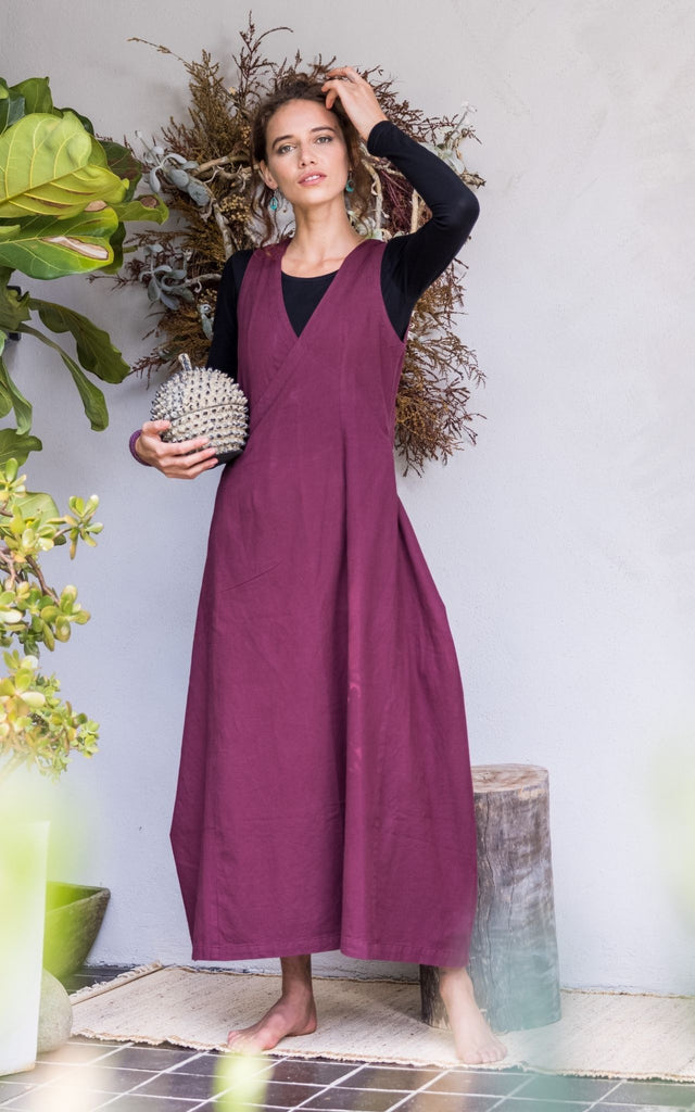 Surya Australia Ethically Made Tibetan Wrap Dress in Jervis Bay #colour_plum