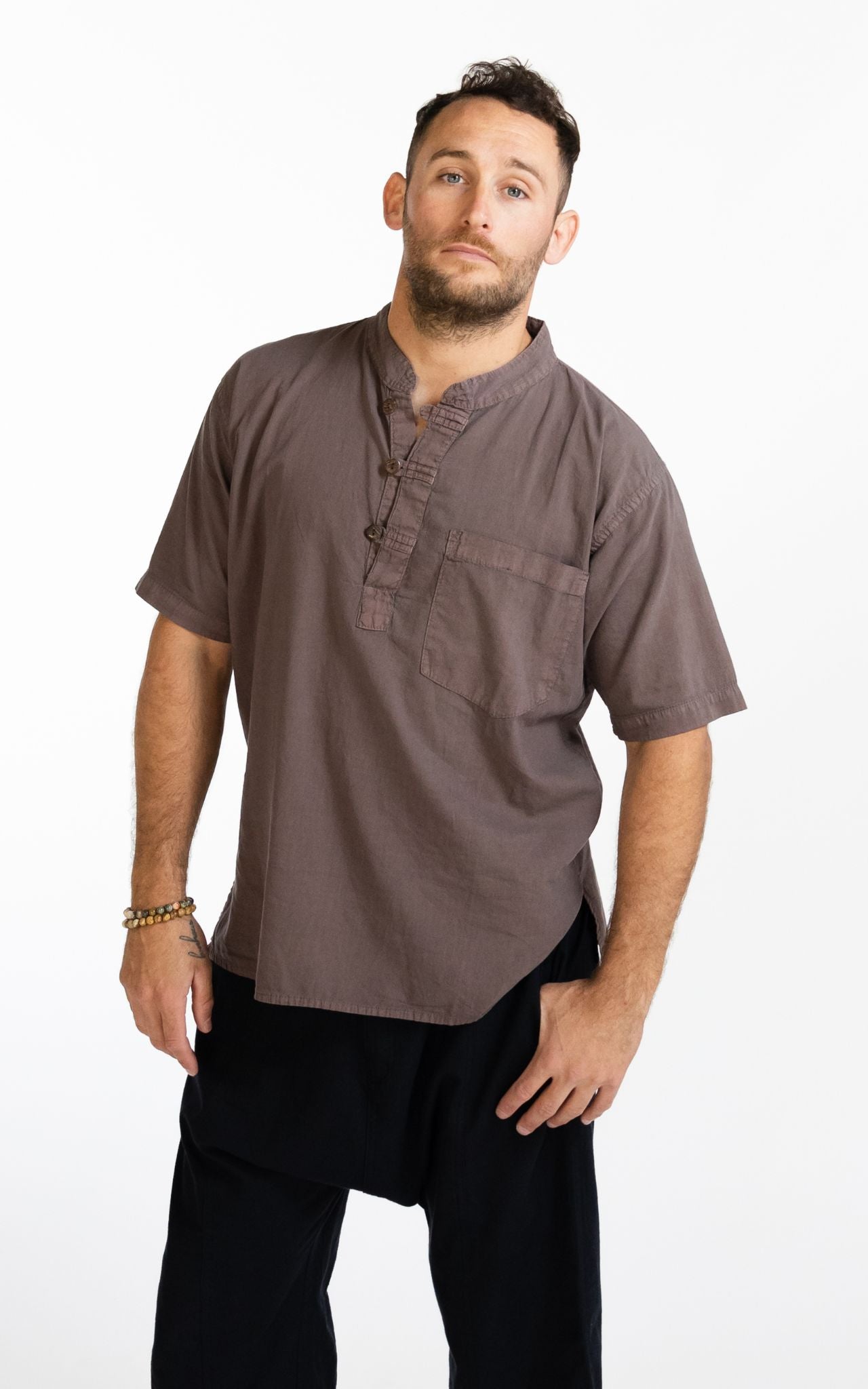 Surya Australia Ethical Cotton 'Pablo' Shirt made in Nepal - Taupe