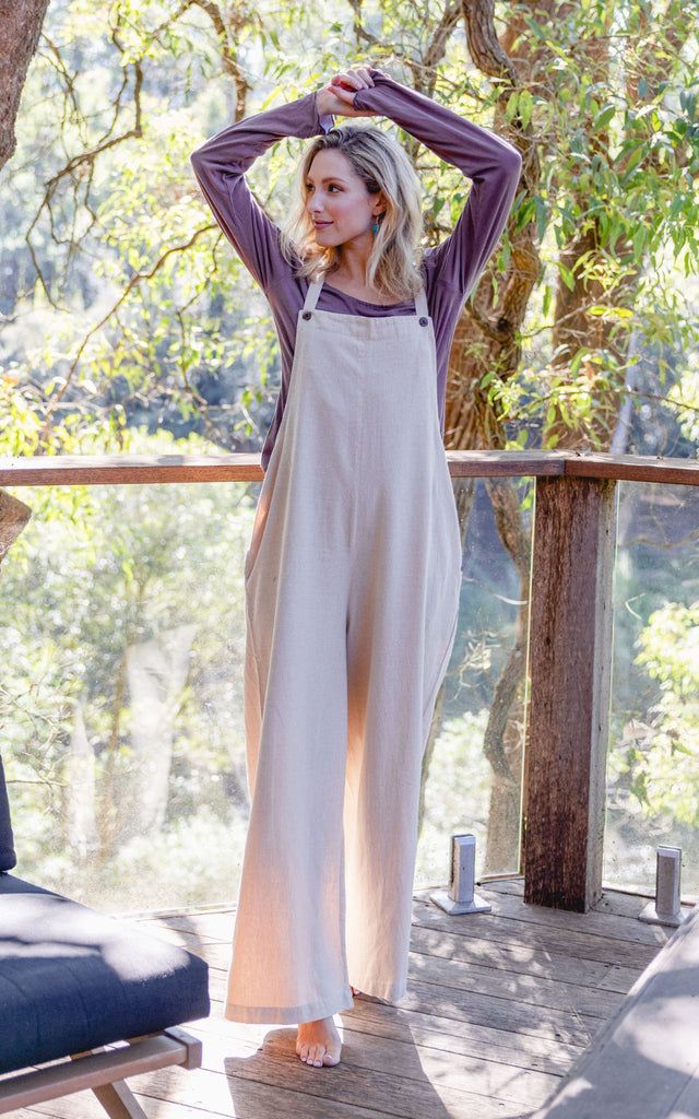 Surya Australia Ethical Cotton 'Juanita' Overalls Dungarees made in Nepal - Oatmeal