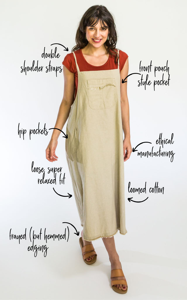 Surya Australia Ethical Cotton 'Sirena' Pinafore made in Nepal - Oatmeal