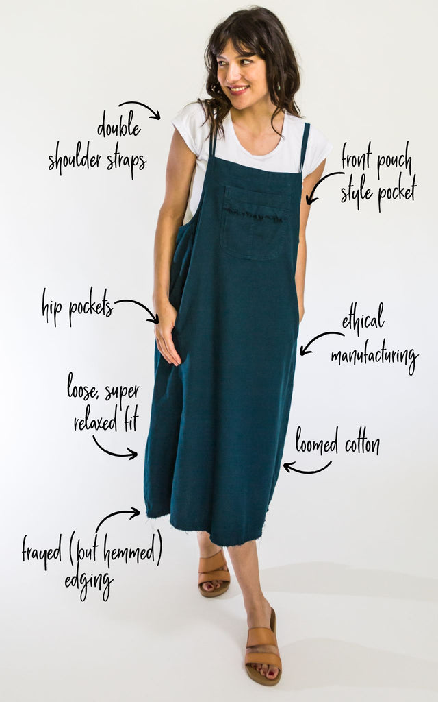 Surya Australia Ethical Cotton 'Sirena' Pinafore made in Nepal - Turquoise