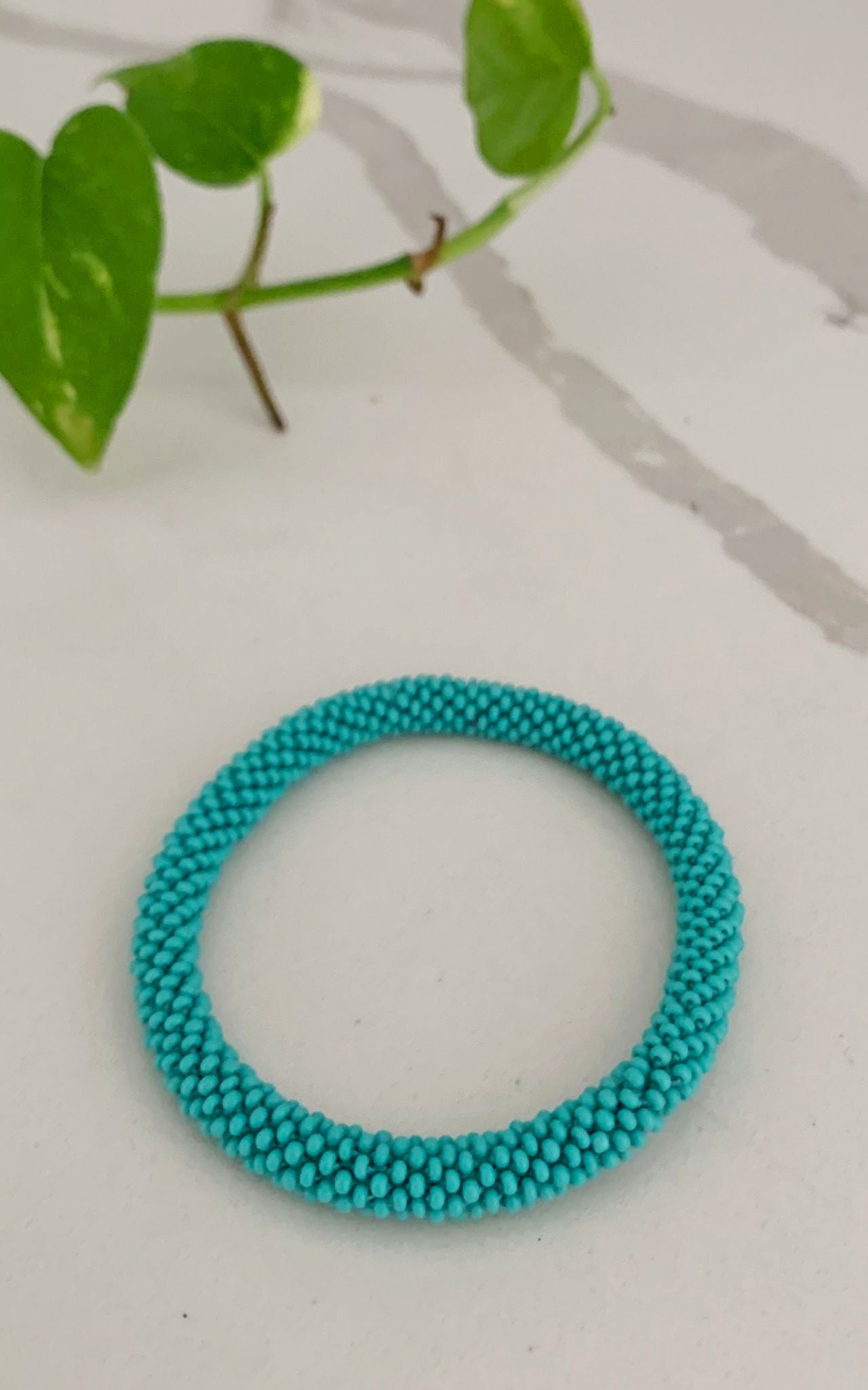 Surya Australia Ethical Roll-on Beaded Bracelet made in Nepal - Aqua