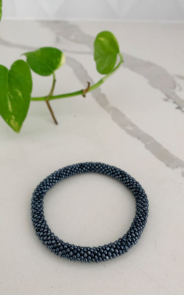 Surya Australia Ethical Roll-on Beaded Bracelet made in Nepal - Steel Grey