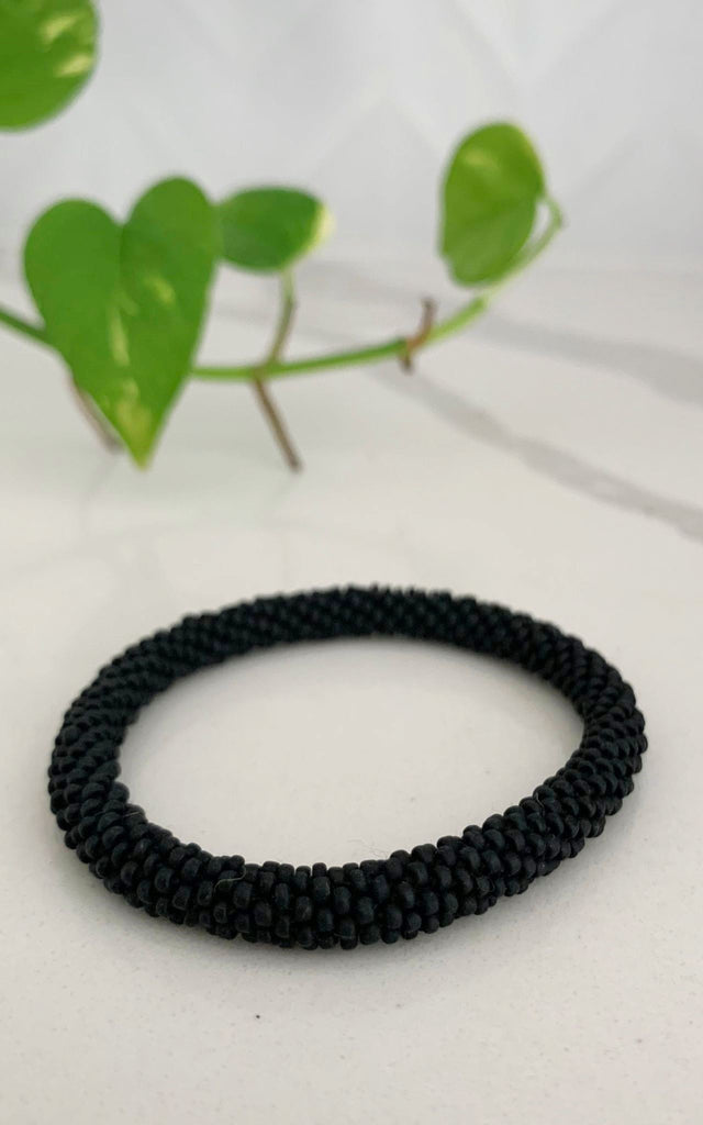Surya Australia Ethical Roll-on Beaded Bracelet from Nepal - Black