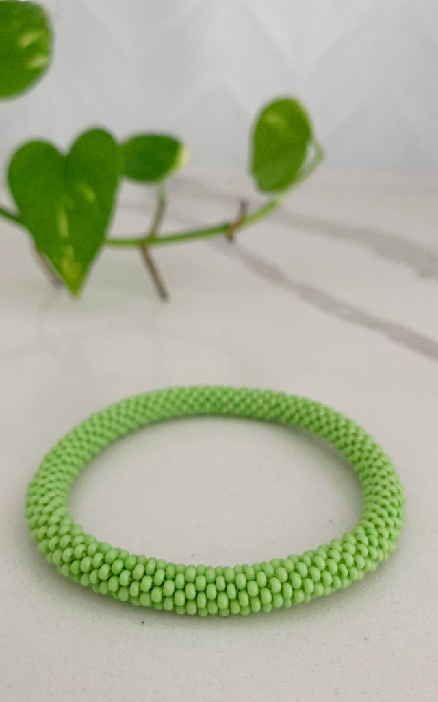 Surya Australia Ethical Roll-on Beaded Bracelet from Nepal - Lime Green