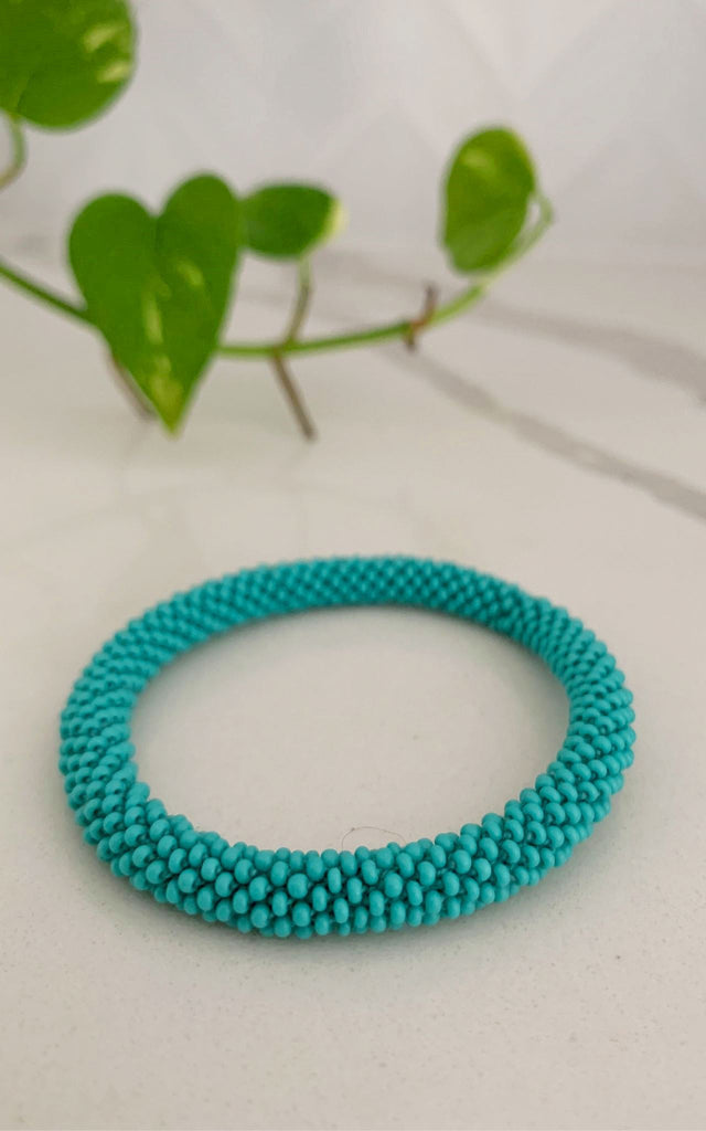 Surya Australia Ethical Roll-on Beaded Bracelet made in Nepal - Aqua