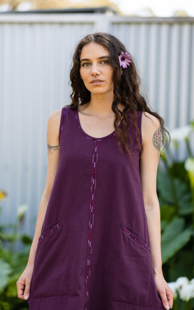 Surya Australia Ethical Cotton 'Calliope' Dress made in Nepal - Wine