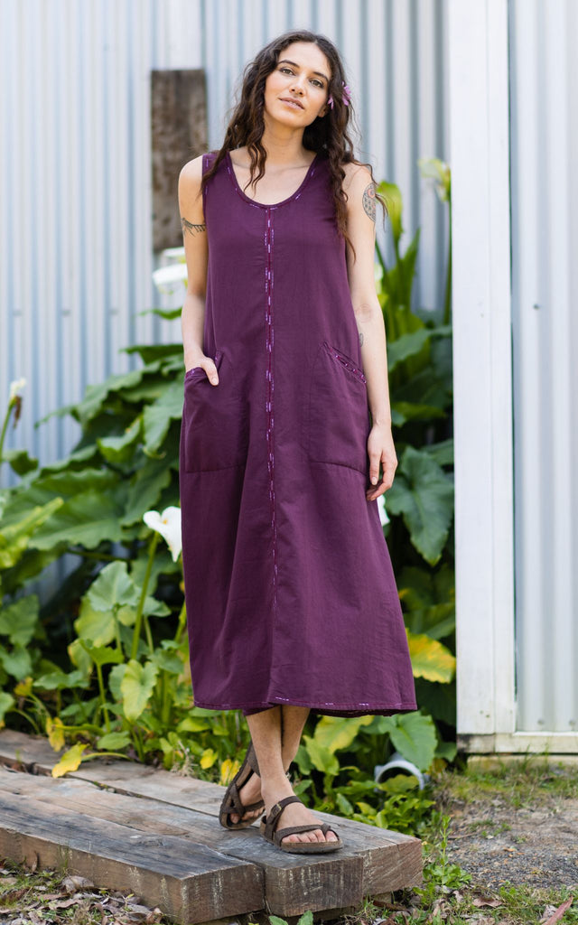 Surya Australia Ethical Cotton 'Calliope' Dress made in Nepal - Wine