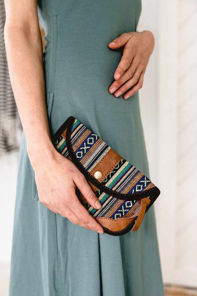 Surya AUstralia Ethical Buffalo Leather + Woven Cotton Clutch Wallets from Nepal 