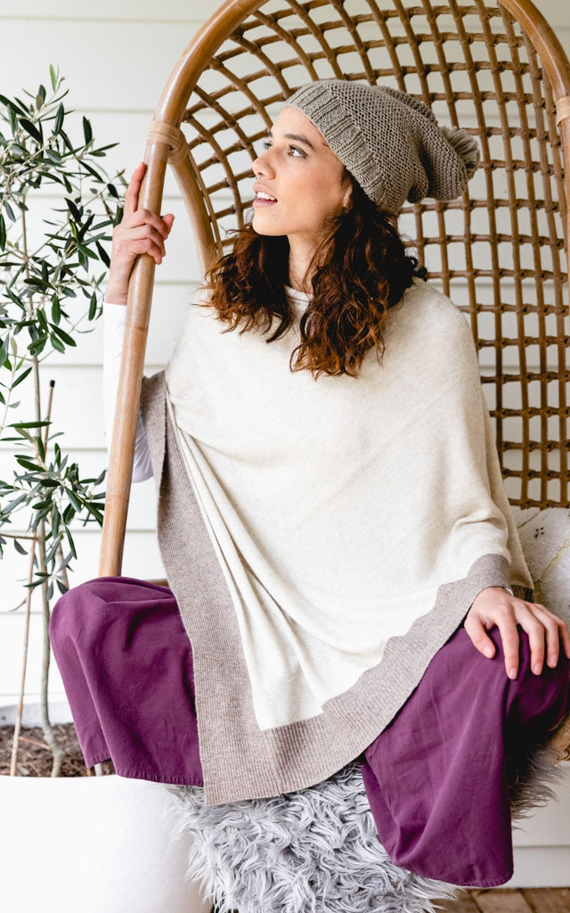 Surya Australia Ethically Made Cashmere Poncho from Nepal  #colour_latte