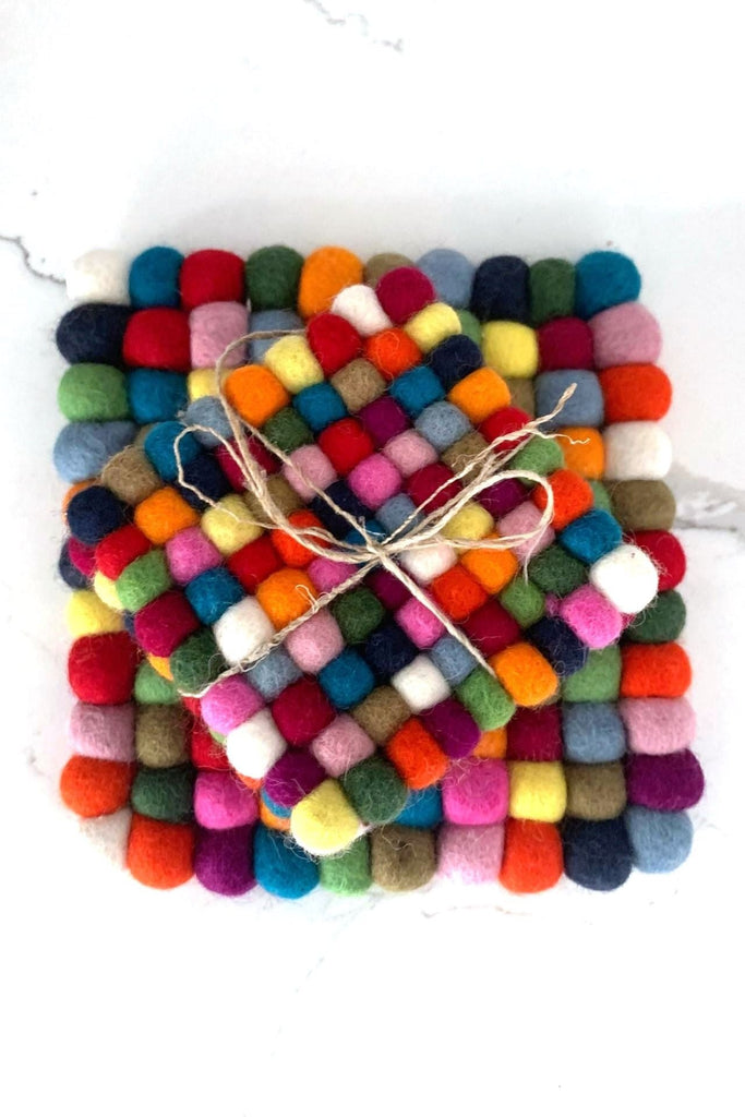 Surya Australia Ethical Felt Ball Coasters and Felt Ball Trivet Set from Nepal