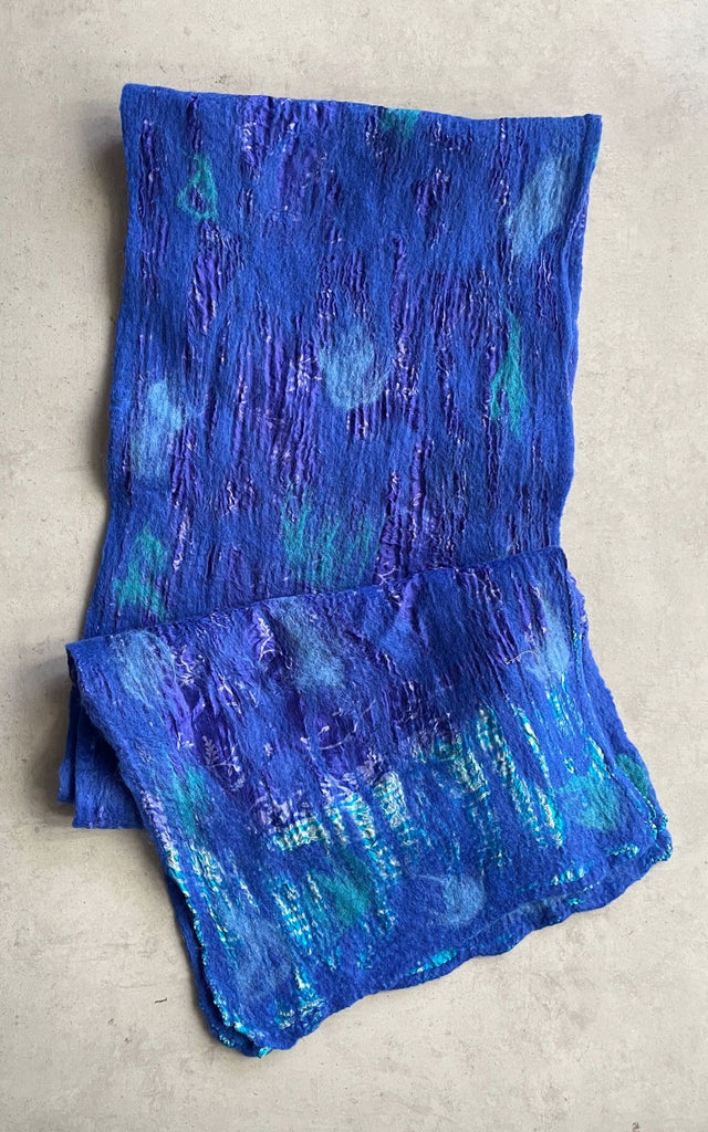 Surya Australia Ethical Felt and SIlk Scarf made in Nepal - Cobalt