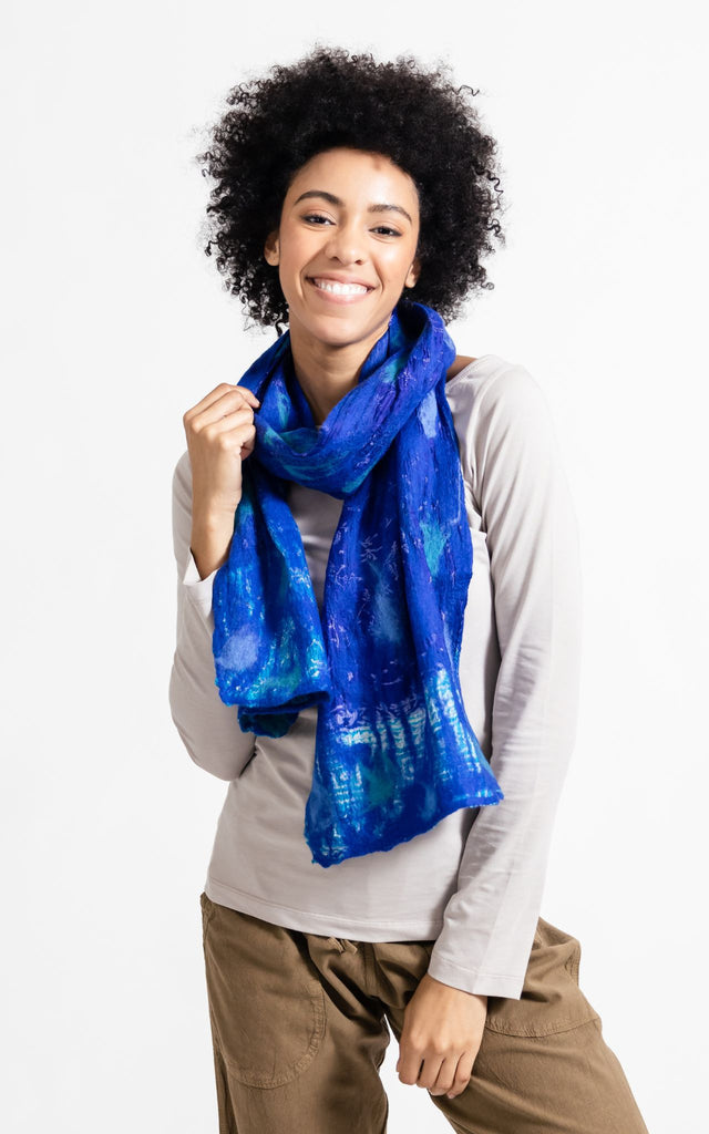 Surya Australia Ethical Felt and SIlk Scarf made in Nepal - Cobalt
