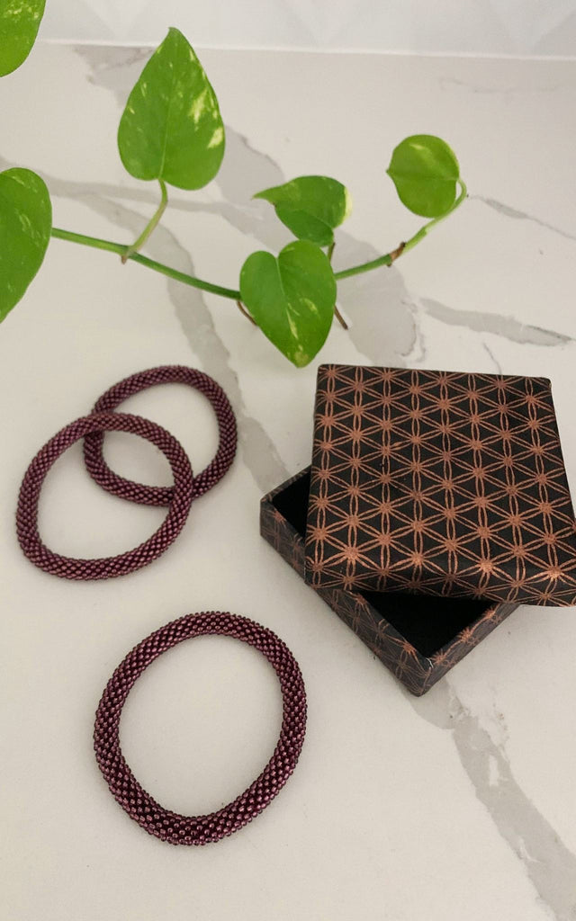 Surya Australia Ethical Roll-on Beaded Bracelet from Nepal - Maroon