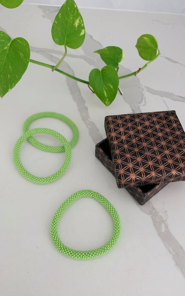 Surya Australia Ethical Roll-on Beaded Bracelet from Nepal - Lime Green