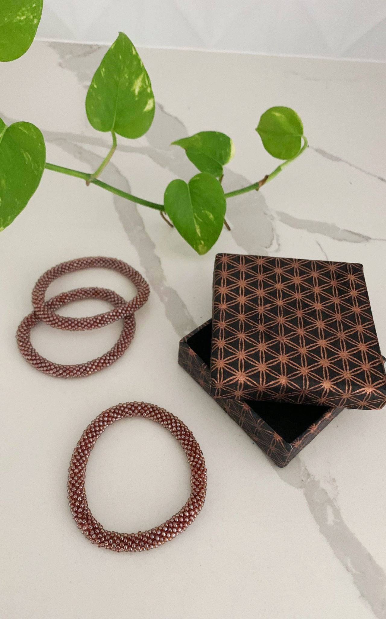 Surya Australia Ethical Roll-on Beaded Bracelet from Nepal - Rust 3 Pack