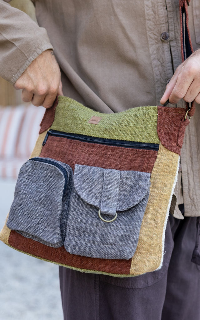 Surya Australia Hemp 'Safari' Bag for men made in Nepal - Grey