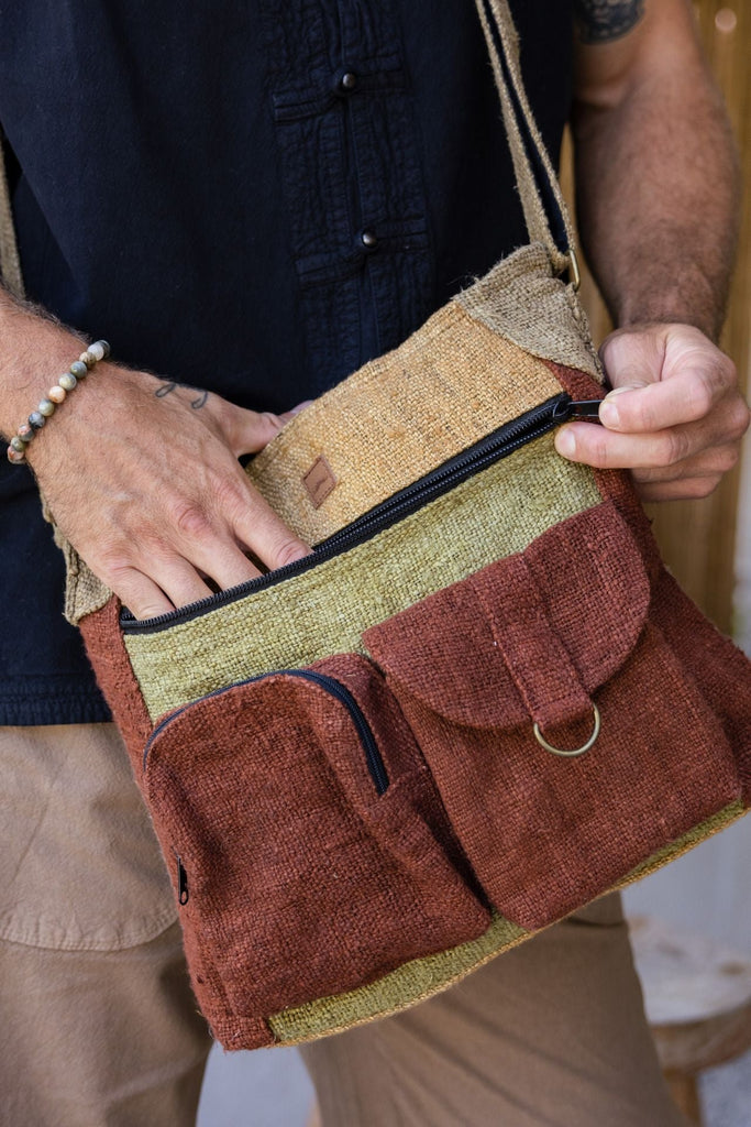Surya Australia Hemp 'Safari' Bag for men made in Nepal - Chocolate