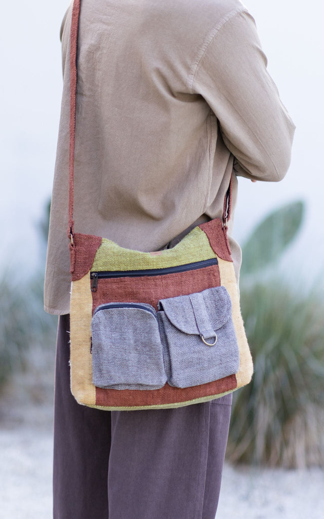 Surya Australia Hemp 'Safari' Bag for men made in Nepal - Grey
