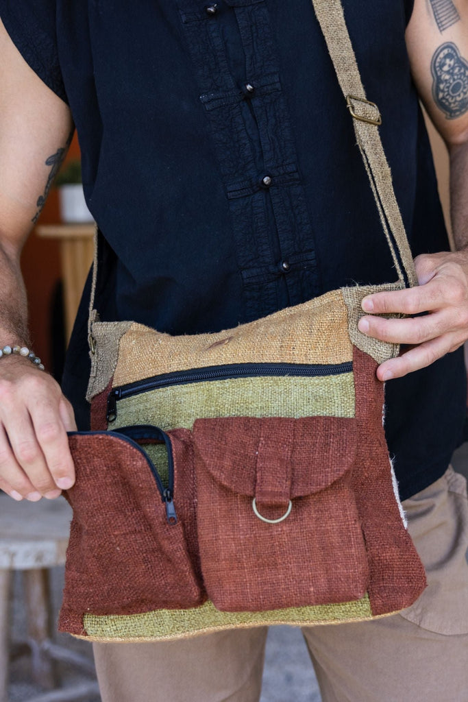 Surya Australia Hemp 'Safari' Bag for men made in Nepal - Chocolate