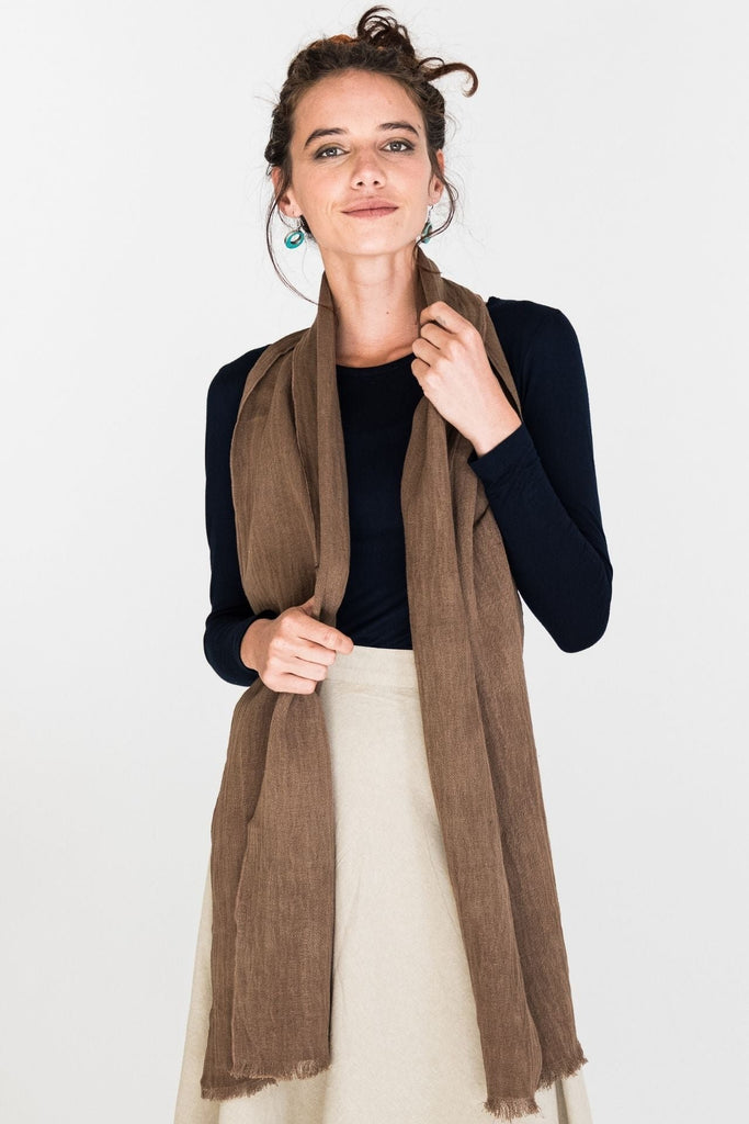 Surya Australia Fairtrade Naturally Dyed Hemp Scarf from Nepal - Chocolate #colour_chocolate
