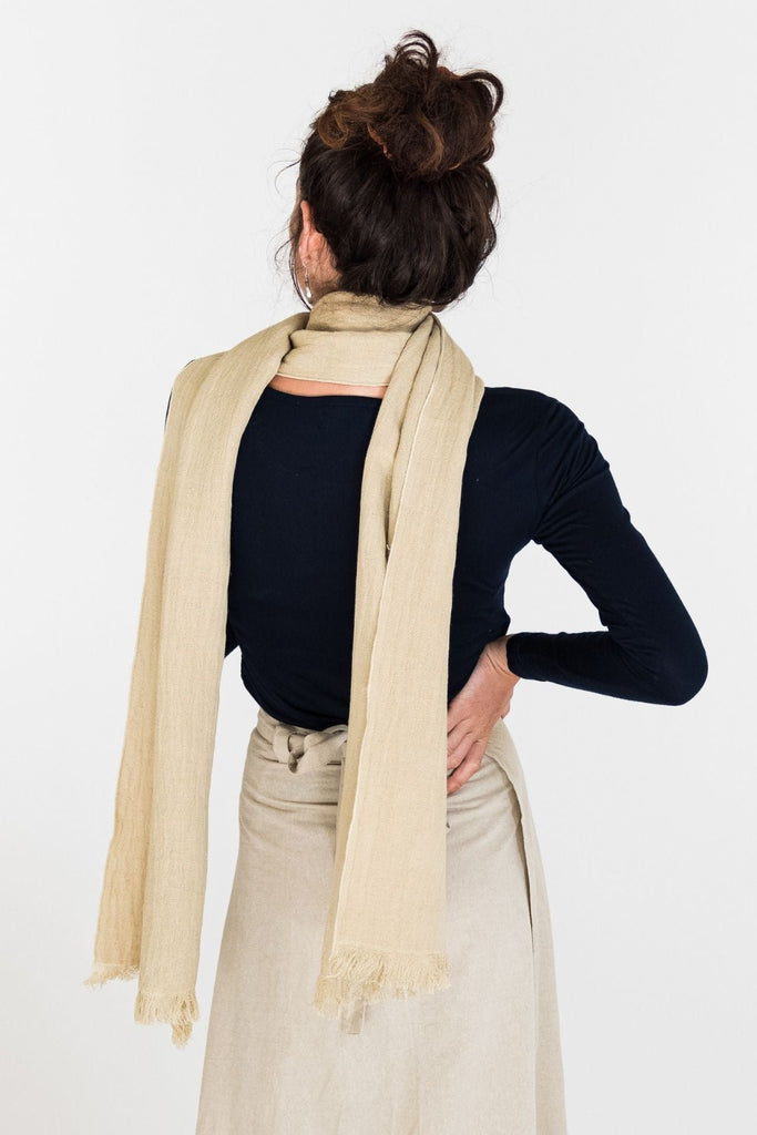 Surya Australia Fairtrade Naturally Dyed Hemp Scarf from Nepal - Pale Olive #colour_pale-olive