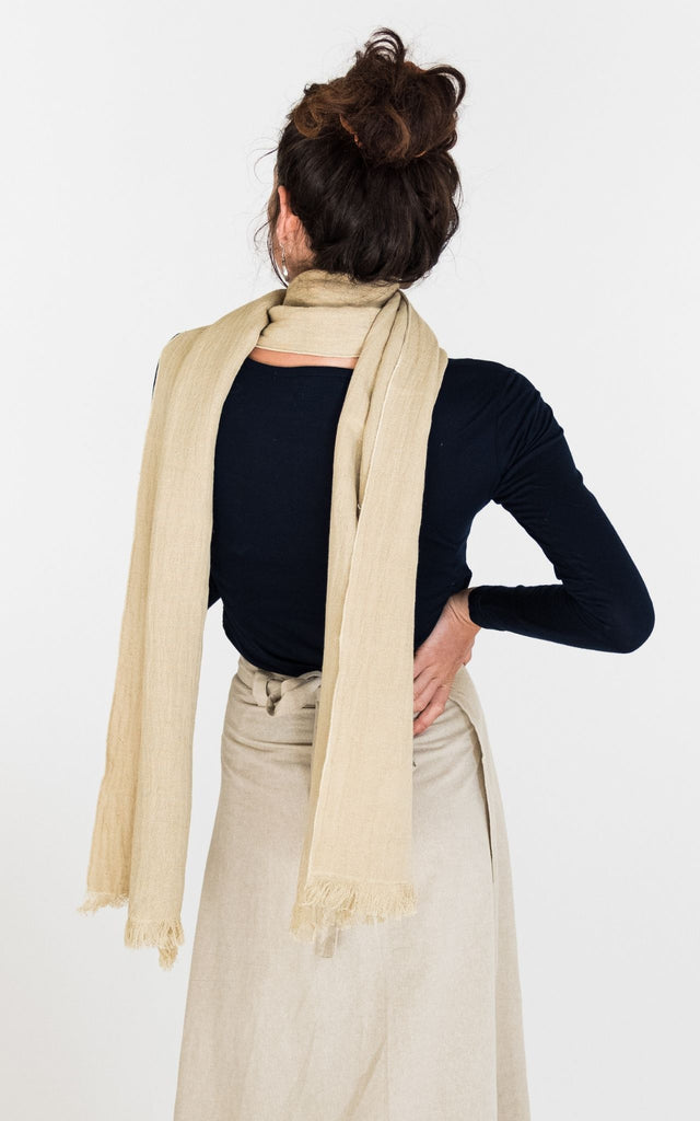 Surya Australia Fairtrade Naturally Dyed Hemp Scarf from Nepal - Pale Olive #colour_pale-olive