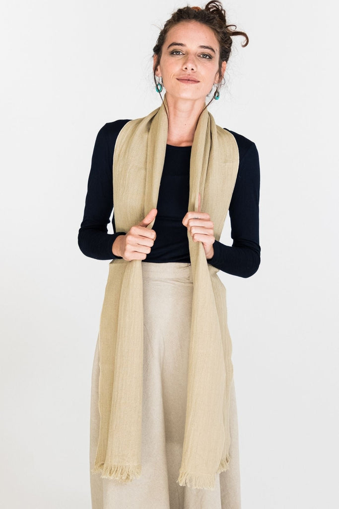 Surya Australia Fairtrade Naturally Dyed Hemp Scarf from Nepal - Pale Olive #colour_pale-olive