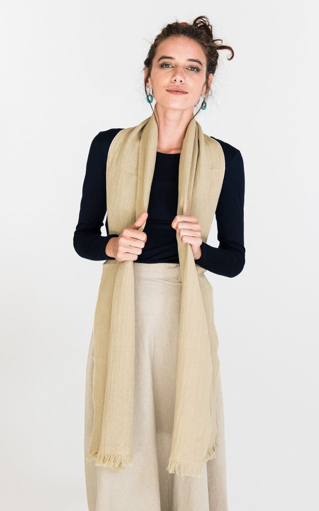 Surya Australia Fairtrade Naturally Dyed Hemp Scarf from Nepal - Pale Olive #colour_pale-olive