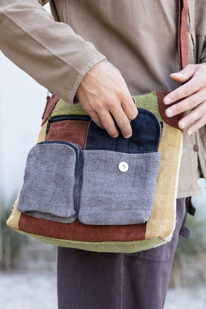 Surya Australia Hemp 'Safari' Bag for men made in Nepal - Grey