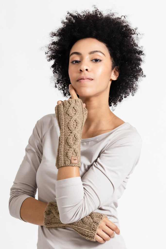 Surya Australia Ethical Merino Wool Arm Warmers made in Nepal - Taupe