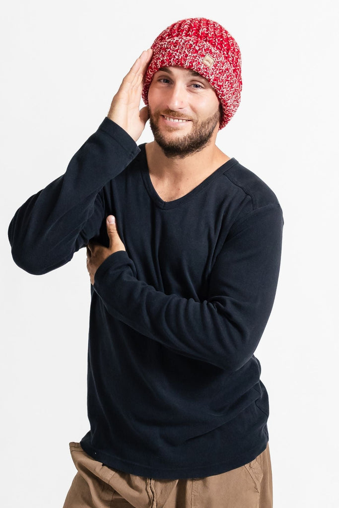 Surya Australia Ethical Merino Wool Beanie from Nepal for men - Red