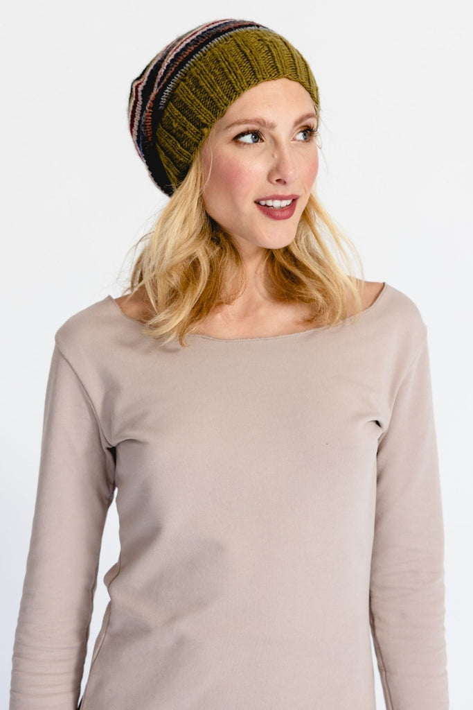 Surya Australia Ethical Merino Wool Slouch Beanie from Nepal - Khaki