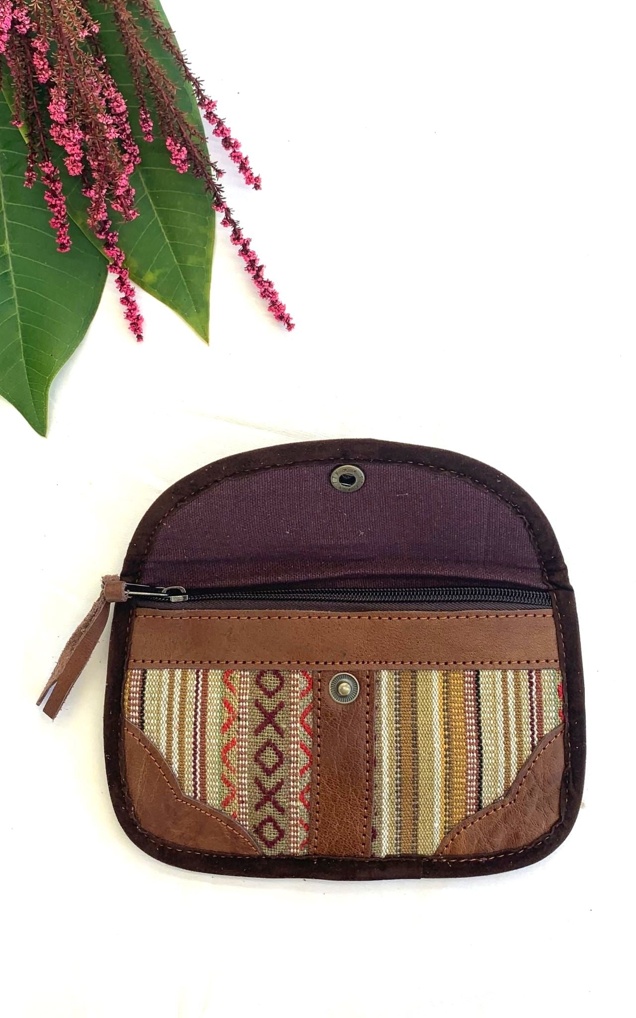 Surya AUstralia Ethical Buffalo Leather + Woven Cotton Clutch Wallets from Nepal - Interior