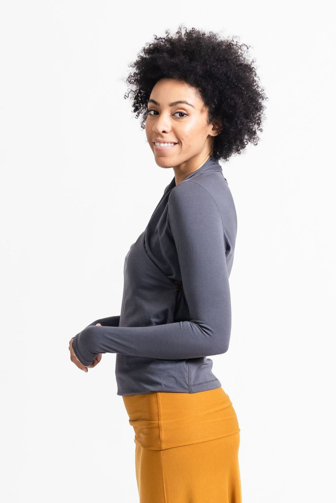 Surya Australia Ethical Organic Cotton False Wrap Top made in Nepal - Dusty Grey
