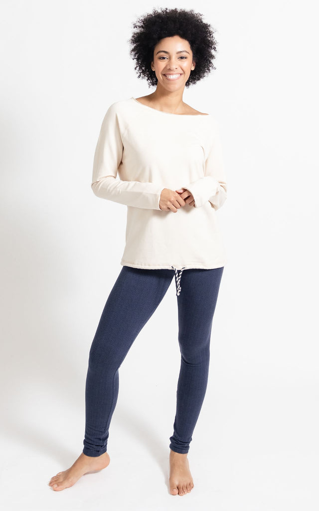 Surya Australia Ethical Organic Cotton Jacquard 'Asana' Leggings made in Nepal - Cobalt